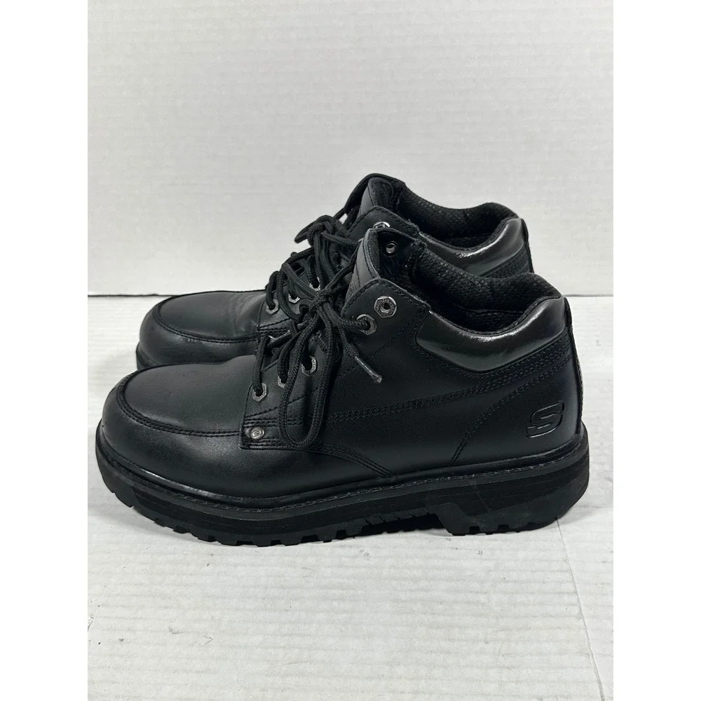 Skechers Mens Y2K Jammers4470EW Black Leather Extra Wide Fit Work Boots Size 9.5